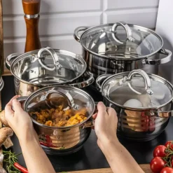 Garnki stalowe z wkładem do gotowania na parze 2.1/2.9/3.9/5L zestaw 9 elementowy Klausberg KB 7695 indukcja