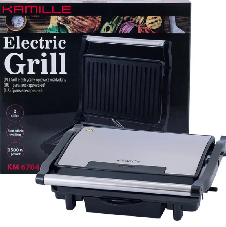 Grill elektryczny 1500W opiekacz rozkładany toster KM 6704 Kamille