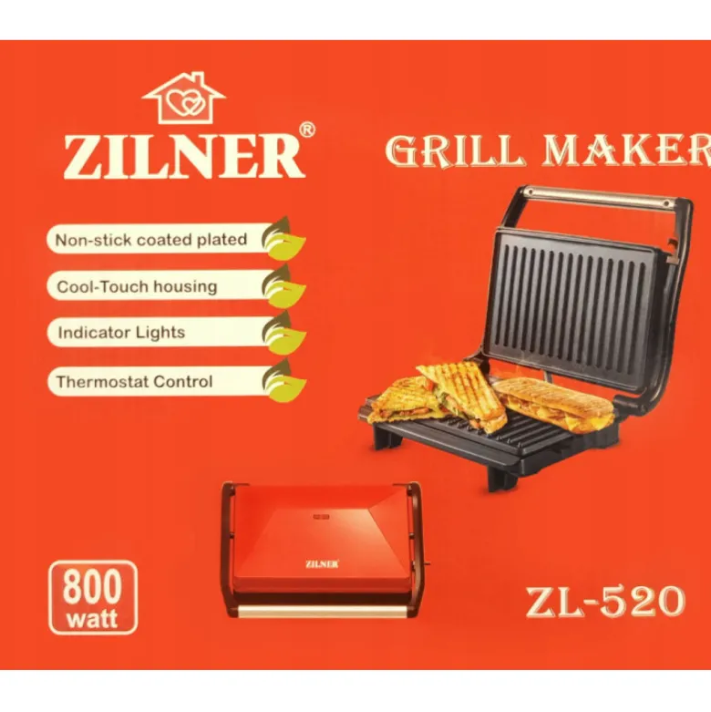 Grill elektryczny Zilner ZL-520 opiekacz 800W czerwony toster