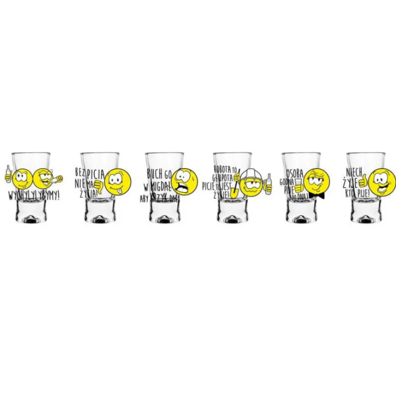 Kieliszki do wódki 25 ml Glasmark IKS komplet 6 sztuk śmieszny nadruk buźki