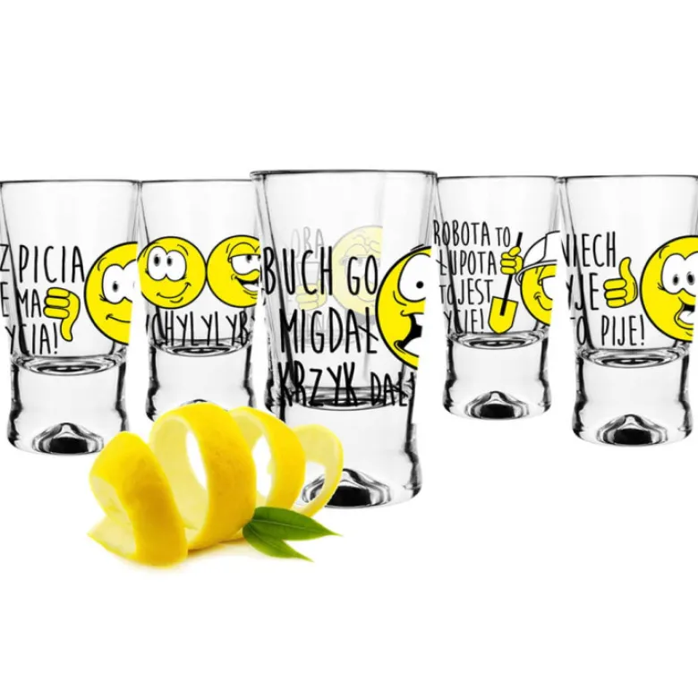 Kieliszki do wódki 25 ml Glasmark IKS komplet 6 sztuk śmieszny nadruk buźki