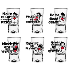 Kieliszki do wódki 25 ml Glasmark IKS komplet 6 sztuk śmieszny nadruk toasty