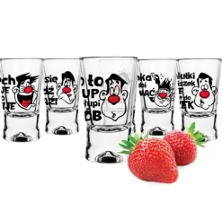 Kieliszki do wódki 25 ml Glasmark IKS komplet 6 sztuk śmieszny nadruk toasty