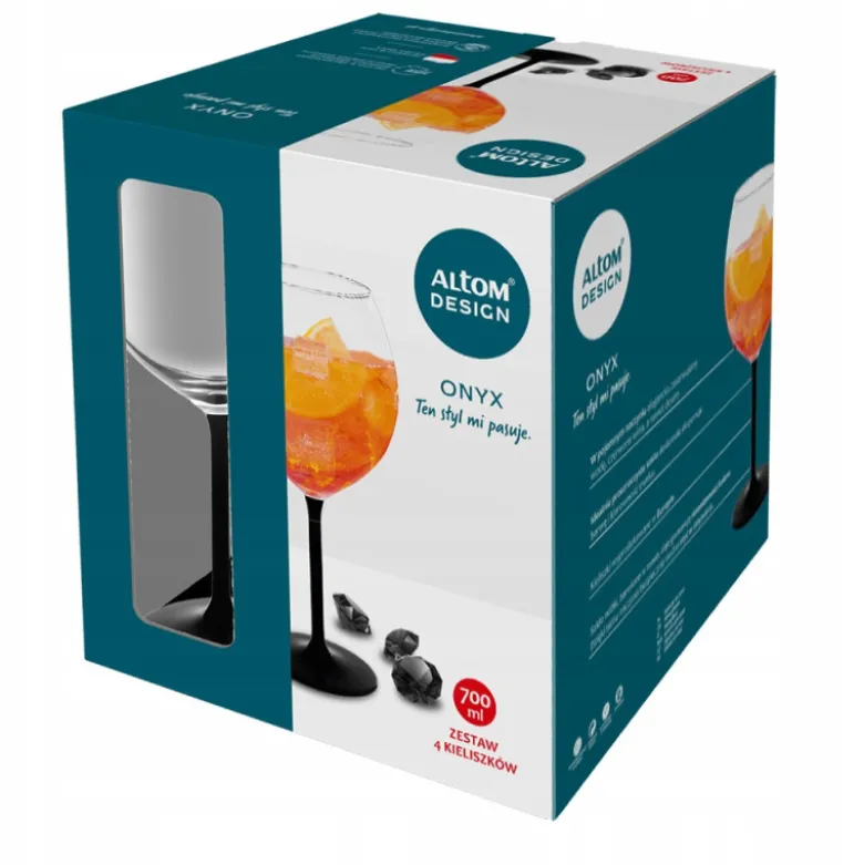 Kieliszki do wina 700 ml duże Altom Onyx komplet 4 sztuk z czarną nóżką