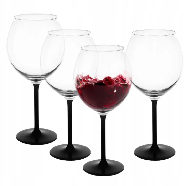 Kieliszki do wina 700 ml duże Altom Onyx komplet 4 sztuk z czarną nóżką