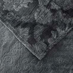Koc 160x200 cm mikrofibra Cotton World miękki ciepły pled narzuta na łóżko ciemno szary wytłaczany wzór KHP-45