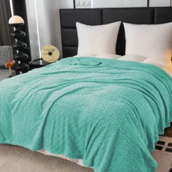 Koc 160x200 cm mikrofibra Cotton World miękki ciepły pled narzuta na łóżko niebiesko-zielony KHT-59
