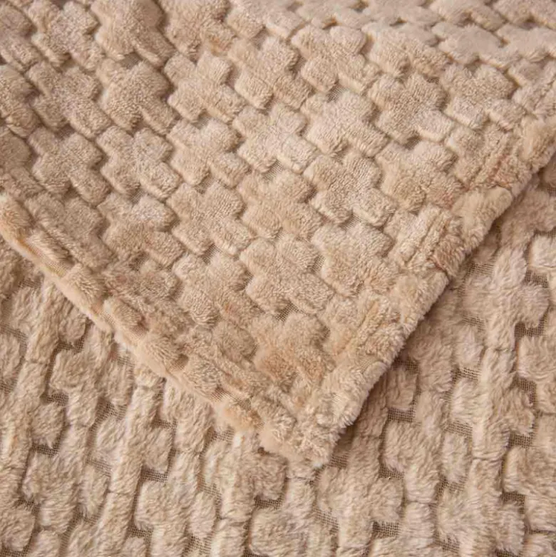 Koc 160x200 cm mikrofibra Cotton World miękki ciepły pled narzuta na łóżko beżowy KHT-56
