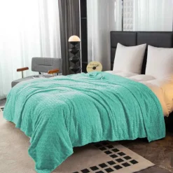 Koc 200x220 cm mikrofibra Cotton World miękki ciepły pled narzuta na łóżko niebiesko-zielony KHT-59
