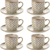 Komplet 6 filiżanek ze spodkami porcelanowych Florina Lehti 250 ml do kawy herbaty zestaw beżowe