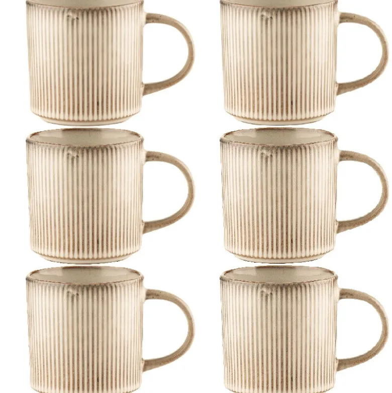 Komplet 6 kubków porcelanowych GierekHoff Evie 330 ml do kawy herbaty zestaw kremowe retro