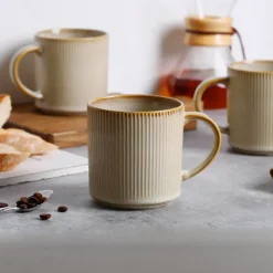 Komplet 6 kubków porcelanowych GierekHoff Evie 330 ml do kawy herbaty zestaw kremowe retro