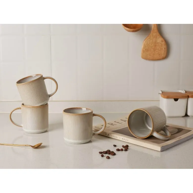 Komplet 6 kubków porcelanowych GierekHoff Evie 330 ml do kawy herbaty zestaw kremowe retro