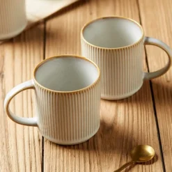 Komplet 6 kubków porcelanowych GierekHoff Evie 330 ml do kawy herbaty zestaw kremowe retro