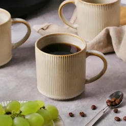 Komplet 6 kubków porcelanowych GierekHoff Evie 330 ml do kawy herbaty zestaw kremowe retro