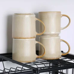 Komplet 6 kubków porcelanowych GierekHoff Evie 330 ml do kawy herbaty zestaw kremowe retro