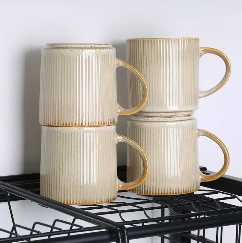 Komplet 6 kubków porcelanowych GierekHoff Evie 330 ml do kawy herbaty zestaw kremowe retro