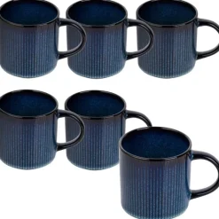Komplet 6 kubków porcelanowych Florina Evia Blue 330 ml do kawy herbaty zestaw niebieskie modern