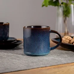Komplet 6 kubków porcelanowych Florina Evia Blue 330 ml do kawy herbaty zestaw niebieskie modern