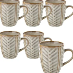 Komplet 6 kubków porcelanowych Florina Lehti 350 ml do kawy herbaty zestaw beżowe