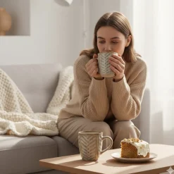 Komplet 6 kubków porcelanowych Florina Lehti 350 ml do kawy herbaty zestaw beżowe