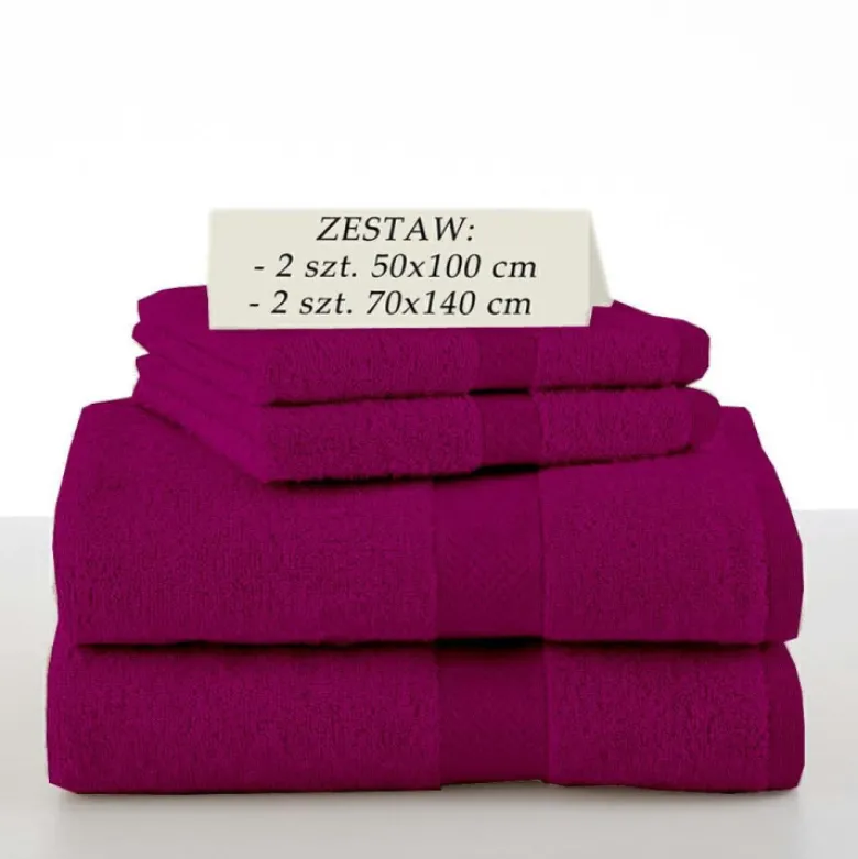 Komplet 4 ręczników kąpielowych Piruu 2x 70x140 i 2 x 50x100 bawełniane frotte fioletowe