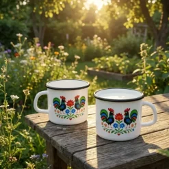 Kubek emaliowany 1200 ml do kawy herbaty biały stal Folk Tragar
