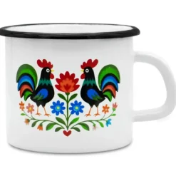 Kubek emaliowany 1200 ml do kawy herbaty biały stal Folk Tragar