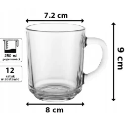 Kubek przezroczysty szklanka Florina Standard 250 ml zestaw 12 szklanek do kawy herbaty