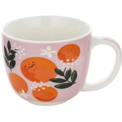 Kubki porcelanowe Florina Owocówki 400 ml zestaw 6 kubków białe wzór owoce