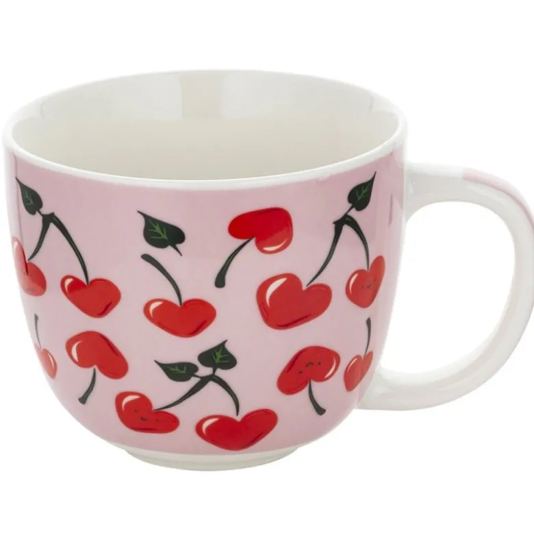 Kubki porcelanowe Florina Owocówki 400 ml zestaw 6 kubków białe wzór owoce