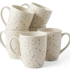 Kubki porcelanowe 430 ml komplet 6 kubków Hello Sand beżowe nakrapiane