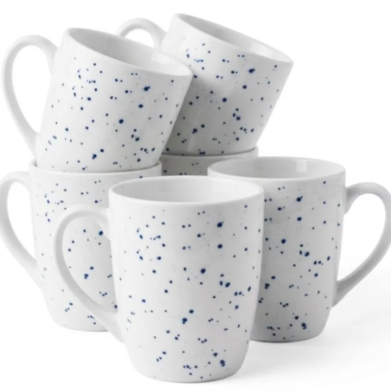 Kubki porcelanowe 430 ml komplet 6 kubków Hello Blue niebieskie nakrapiane
