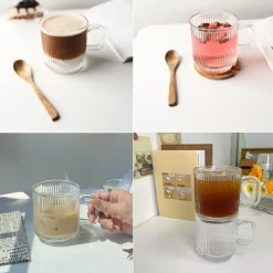 Kubki ryflowane 340 ml Florina Lusi do kawy i herbaty szklane zestaw 6 sztuk