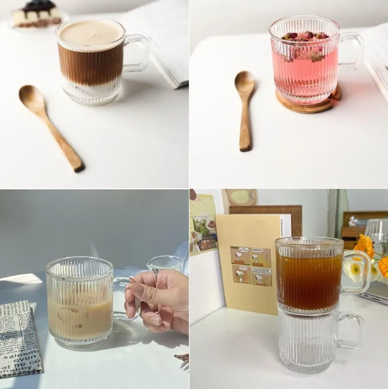 Kubki ryflowane 340 ml Florina Lusi do kawy i herbaty szklane zestaw 6 sztuk