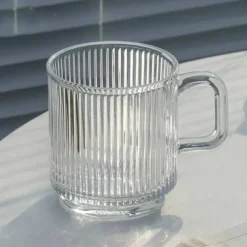 Kubki ryflowane 340 ml Florina Lusi do kawy i herbaty szklane zestaw 6 sztuk