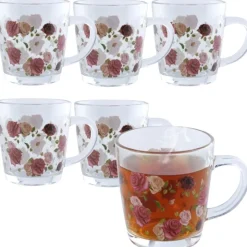 Kubki szklane 350 ml Altom Róża zestaw 6 sztuk szklanka z uchwytem pudełko prezentowe