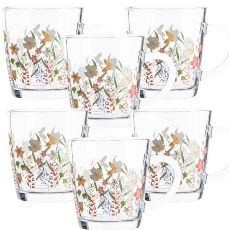 Kubki szklane 350 ml Altom Toronto w kwiaty szklanka z uchwytem zestaw 6 szt