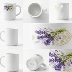 Kubki szklane 320 ml komplet 6 kubków Esmene Lavander białe wzór lawenda