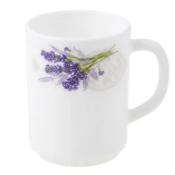 Kubki szklane 320 ml komplet 6 kubków Esmene Lavander białe wzór lawenda