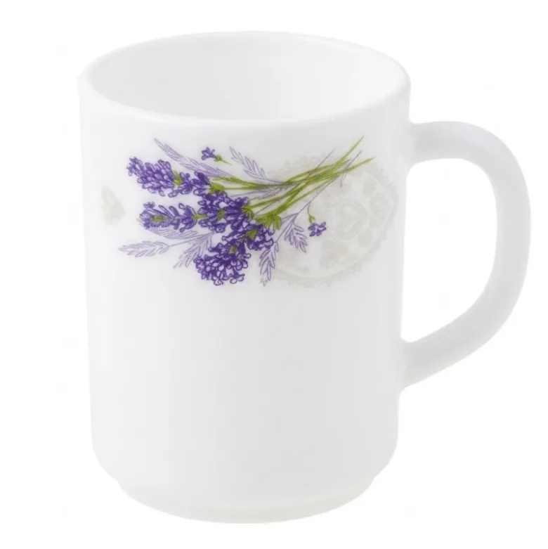 Kubki szklane 320 ml komplet 6 kubków Esmene Lavander białe wzór lawenda