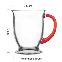 Kubki z czerwonym uchem Kubas Glasmark 400 ml zestaw 6 kubków