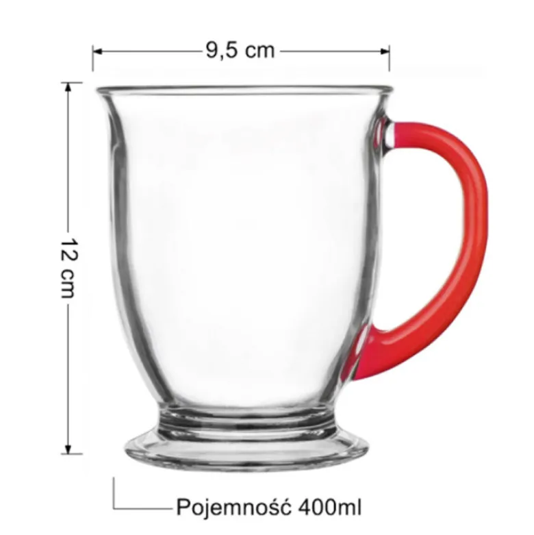 Kubki z czerwonym uchem Kubas Glasmark 400 ml zestaw 6 kubków