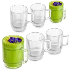 Kubki z uchem do kawy i herbaty 300 ml szklanki ryflowane zestaw 6 szt Altom Design Selena