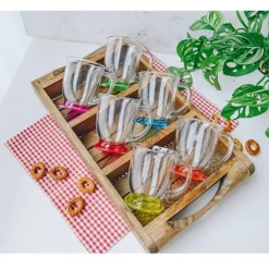 Kubki z uchem Kubas Glasmark kolorowe dno 400 ml zestaw 6 kubków