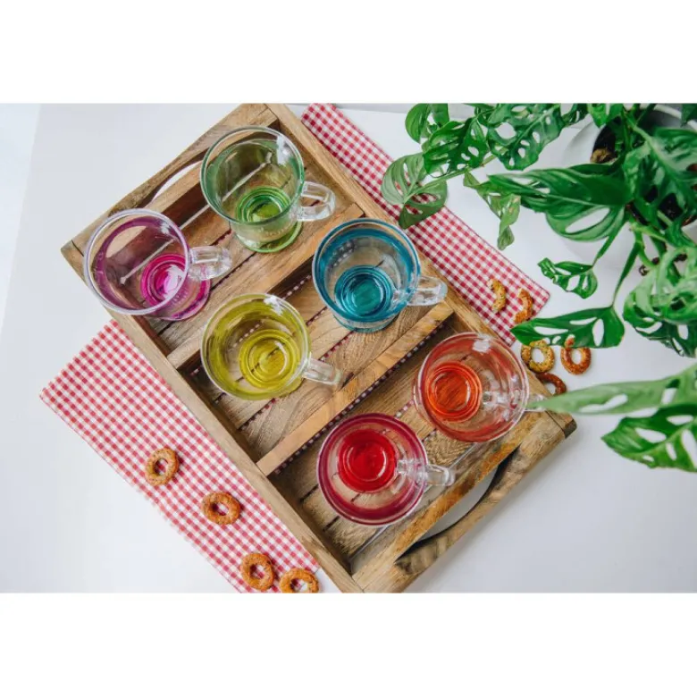 Kubki z uchem Kubas Glasmark kolorowe dno 400 ml zestaw 6 kubków