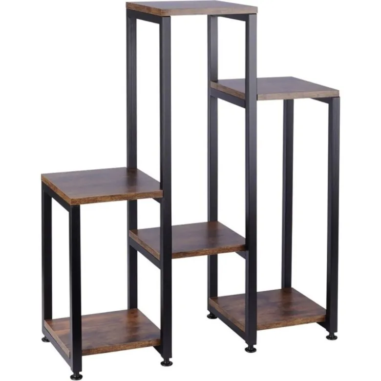 Kwietnik metalowy 80 cm czarny 6-poziomowy stojak na kwiaty i dekoracje Vilde drewno metal