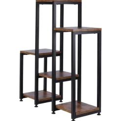Kwietnik metalowy 80 cm czarny 6-poziomowy stojak na kwiaty i dekoracje Vilde drewno metal