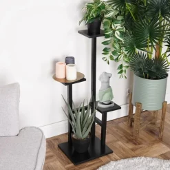 Kwietnik metalowy 84 cm czarny 4-poziomowy stojak na kwiaty i dekoracje Vilde