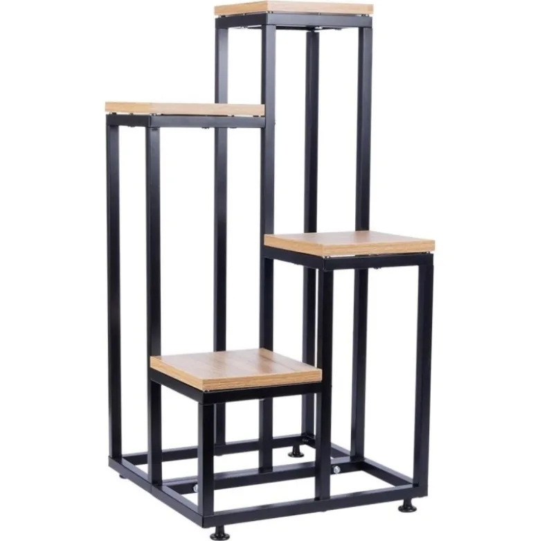 Kwietnik metalowy 69 cm czarny 4-poziomowy stojak na kwiaty i dekoracje Vilde
